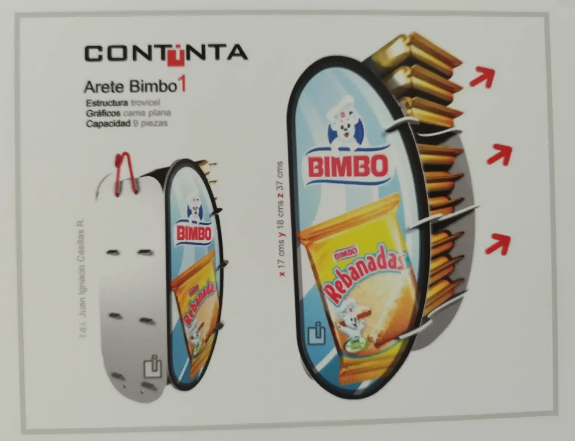 Exhibidor de mostrador para productos Bimbo, fabricado en material POP trovicel